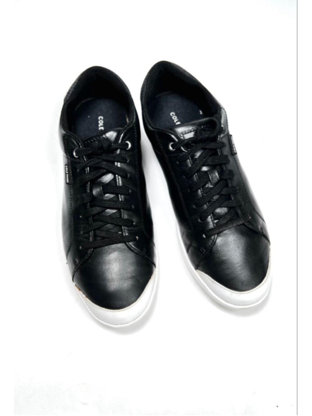 Cole Haan Womans Sneakers Black Leather Sneakers 8.5 with White Soles Classic